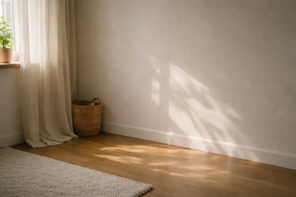 Soft daylight and shadow across a quiet corner of a small home, suggesting ease and reduced mental friction.